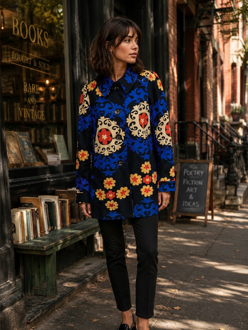 BICA CHEIA Y2K Anthro Graphic Print Radicchio Medallion Floral Swing Jacket, 6